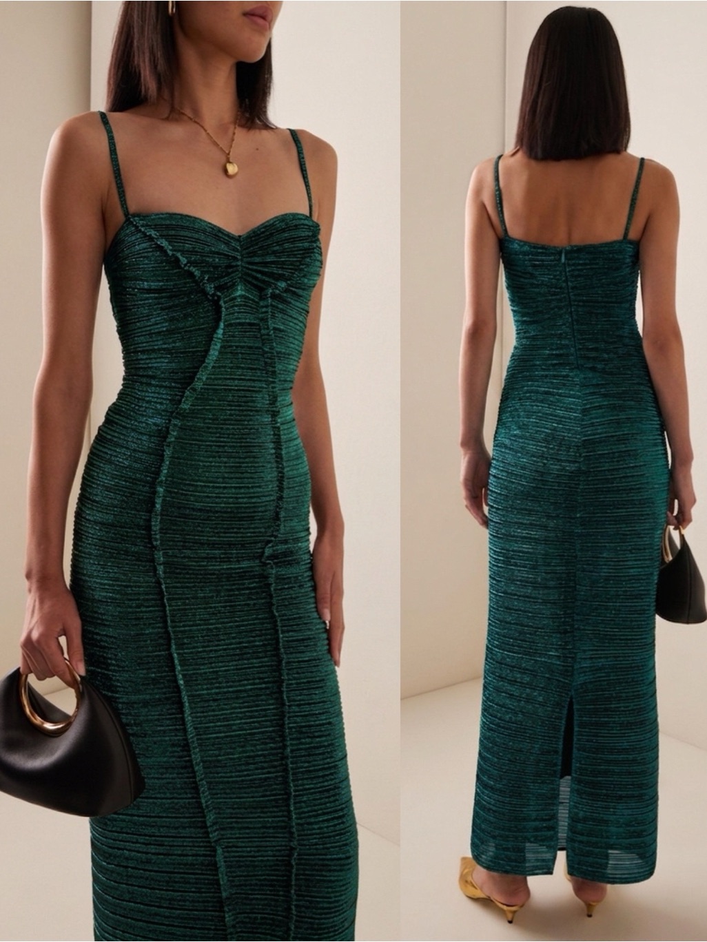 Georgia Hardinge Element Metallic Sheer Knit Jersey Dress Green New With Tag